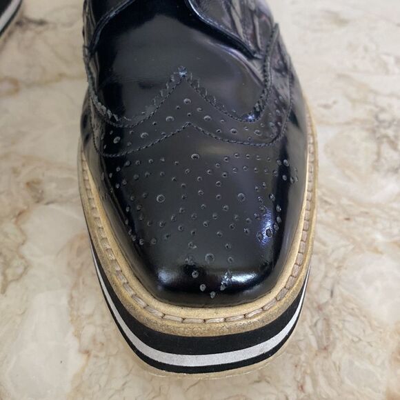 Prada Black Brogue Leather Wingtip Platform Oxford Shoes - Picture 10 of 14